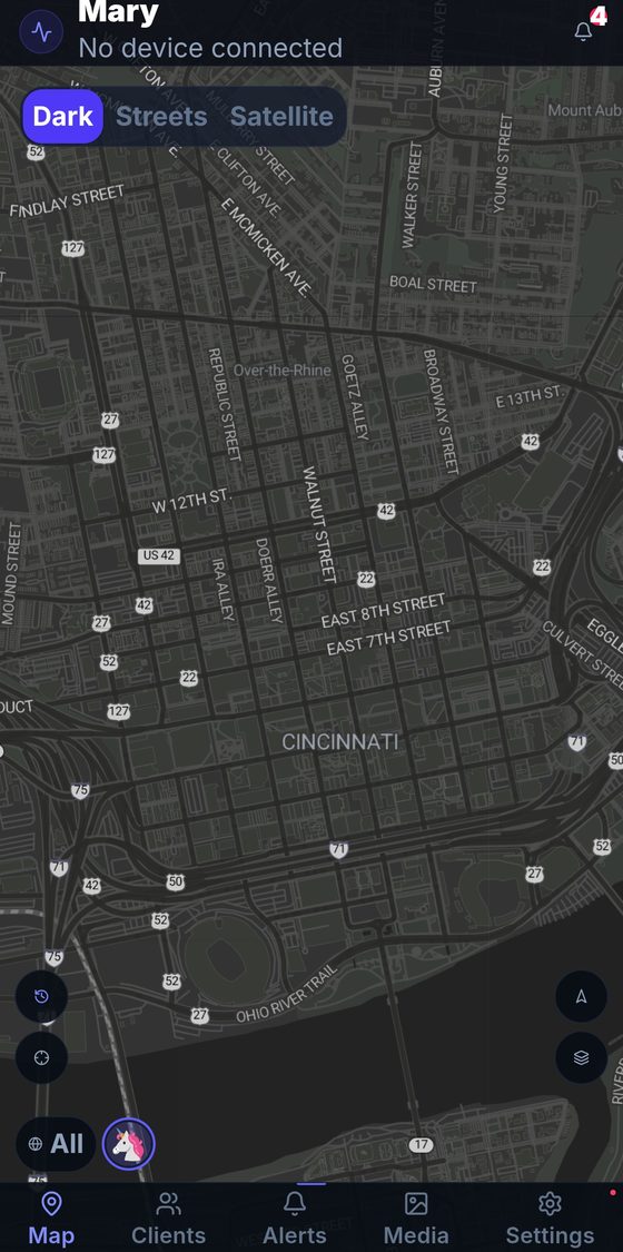 GuardSafely main map view showing real-time GPS tracking