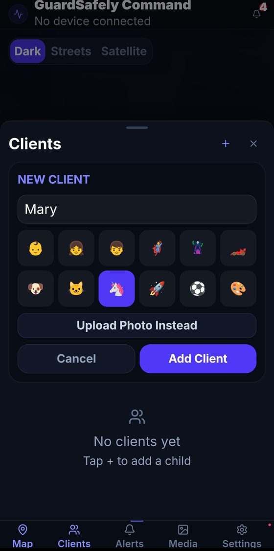 Adding a child with name and emoji avatar picker